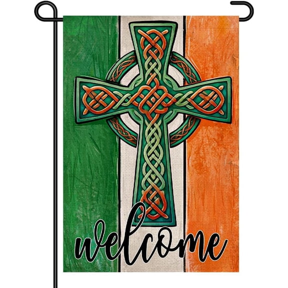 Celtic Cross Garden Flag 12x18 Inch Double Sided Small Irish Yard Flag Outdoor St. Patricks Day Rustic Ireland House Banner
