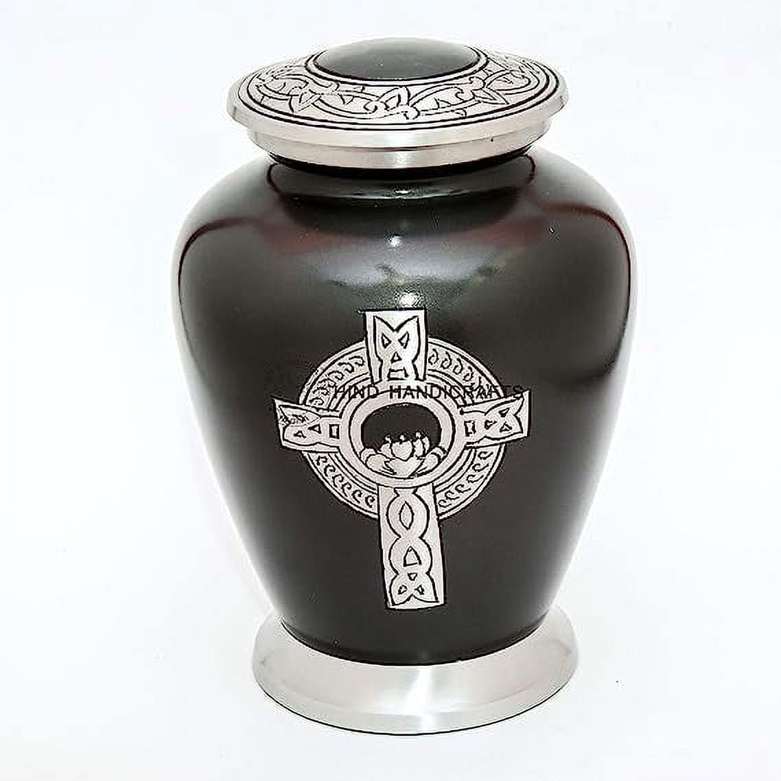 Hand Carved Medium Cremation Urn For Human Ashes - Engraved Pewter Finish, 6 Inch Silver Urn - View #12