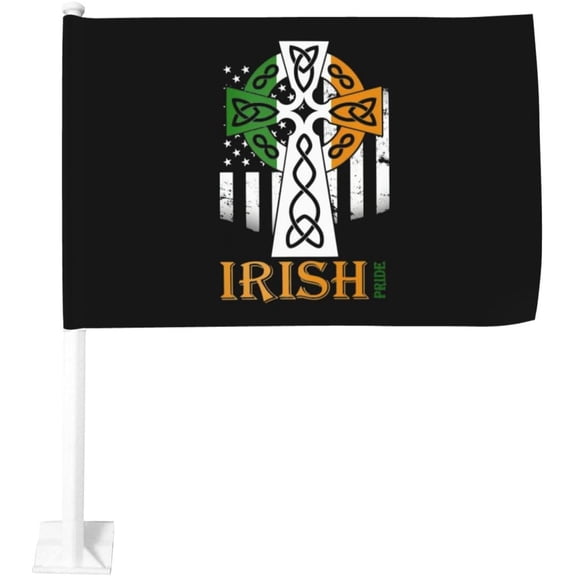 Celtic Cross Irish American Pride Car Flag 12x18 Inch Window Clip Flag - Double Sided Fade Resistant Outdoor Decoration Let Your Cars Stand Out
