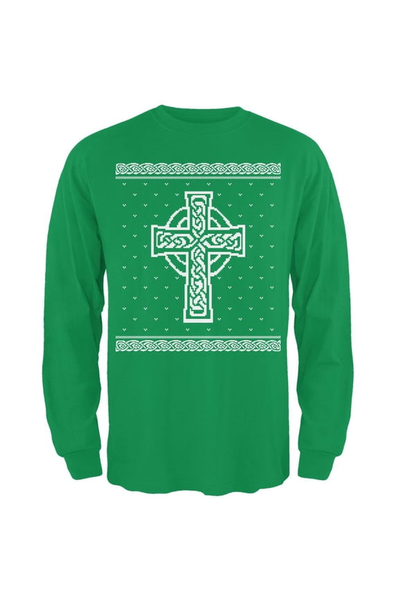 Celtic Cross Irish Ugly Christmas Sweater Mens Long Sleeve T Shirt