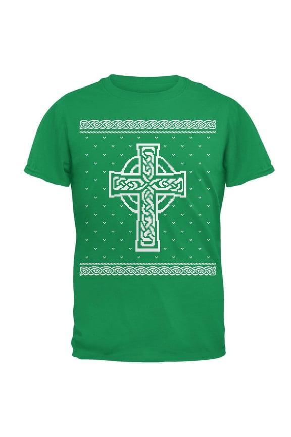 Celtic Cross Irish Ugly Christmas Sweater Mens T Shirt
