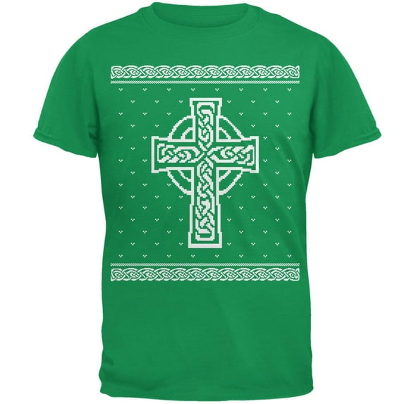 Celtic Cross Irish Ugly Christmas Sweater Mens T Shirt