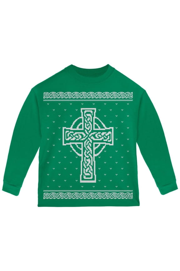 Celtic Cross Irish Ugly Christmas Sweater Toddler Long Sleeve T Shirt