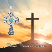 Celtic Cross Necklace 925 Sterling Silver Turquoise Cross Necklace Irish Celtic Knot Necklaces Celtic Cross Jewelry Gift for Women