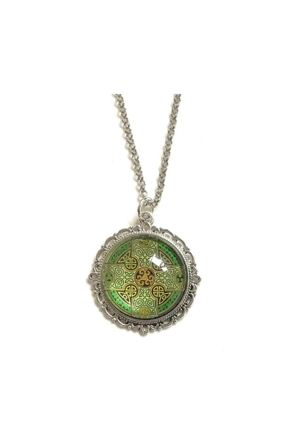 Celtic Cross Necklace, Celtic Knot Pendant, Gift for Women, Druid Jewelry, Silver Cross Necklace, Green Cross, Religious Jewelry
