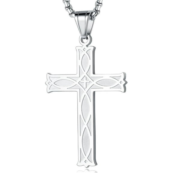 Celtic Cross Necklace for Men Irish Knot Stainless Steel Infinity Silver/Gold Plated/Black Men's Cross Pendant Necklace Rolo Chain 28''Cross Pendant Necklace Rolo Chain 24''