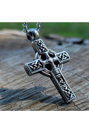 Celtic Cross Necklace Stainless Steel Irish Knot Pendant Viking Men Amulet