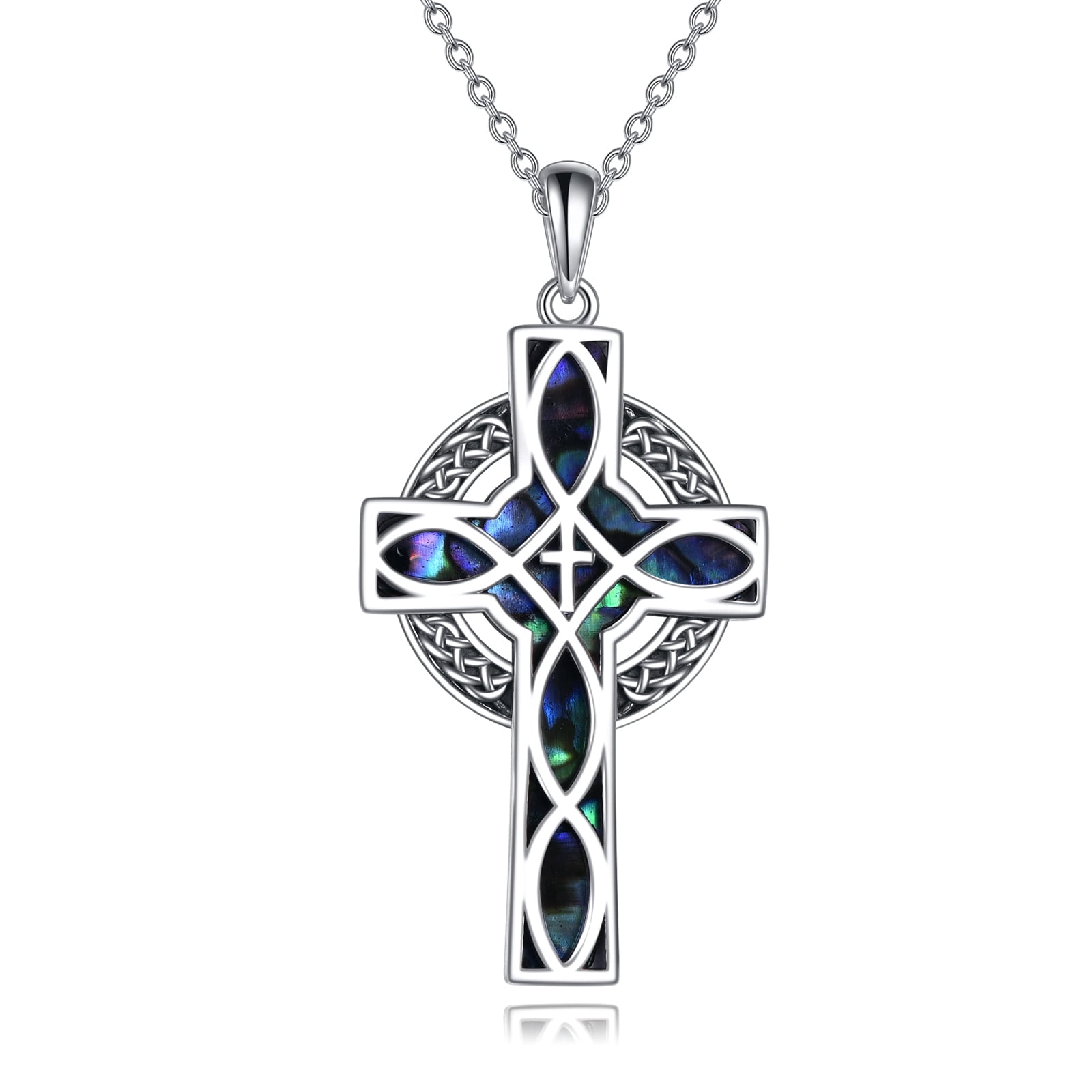 Celtic Cross Necklace Sterling Silver Celtic Knot Pendant Abalone Shell ...