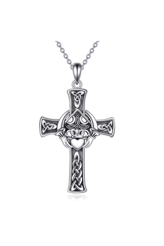 Celtic Cross Necklace Sterling Silver Claddagh Pendant Irish Jewelry Gifts for Women Men