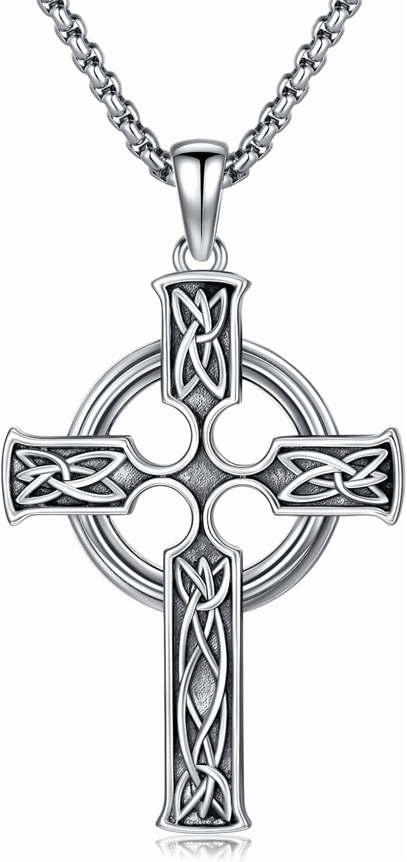 Celtic Cross Necklace for Men 925 Sterling Silver Irish Celtic Knot ...