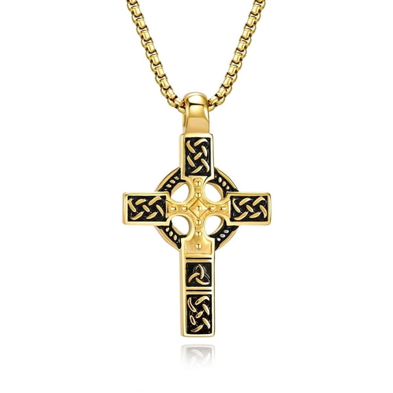 Celtic Cross Necklace for Men Viking Irish Knot Serenity Prayer Pendant Crucifix Mens Jewelry with Stainless Steel Box Chain