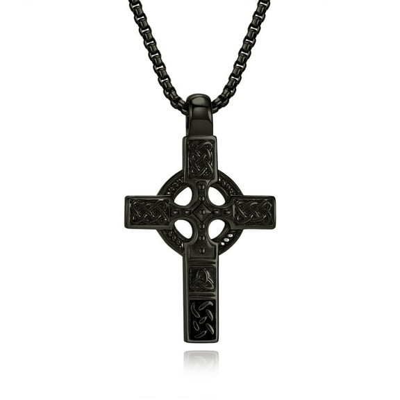 Celtic Cross Necklace for Men Viking Irish Knot Serenity Prayer Pendant Crucifix Mens Jewelry with Stainless Steel Box Chain