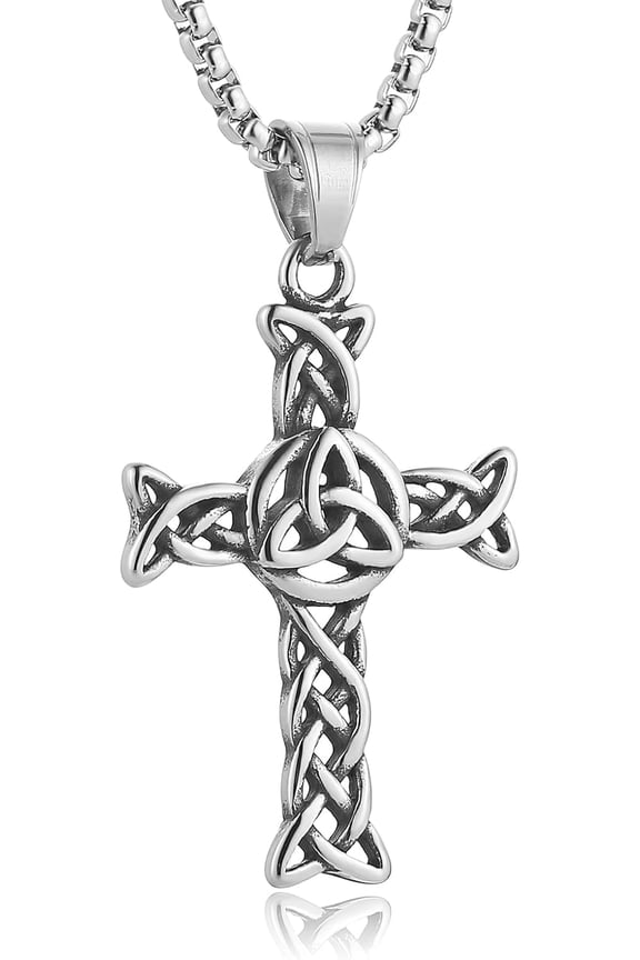 Celtic Cross Pendant Necklace, Stainless Steel 22 Inch Chain, Unisex Religious Jewelry Gift