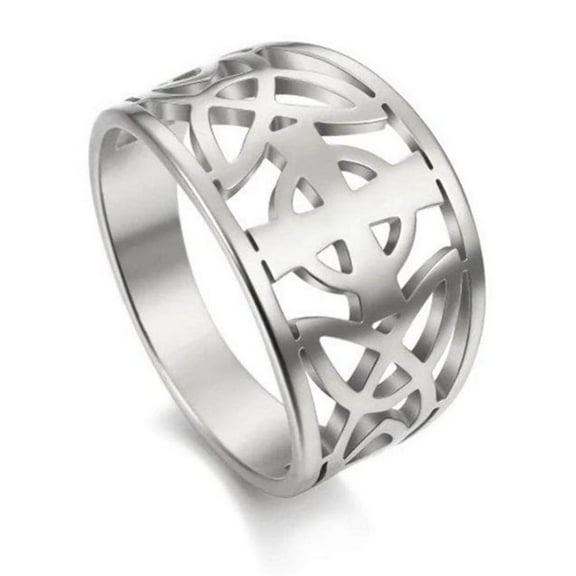 Celtic Cross Ring Womens Silver Stainless Steel Nimbus Crucifix Thumb Band Fantasy Forge Jewelry