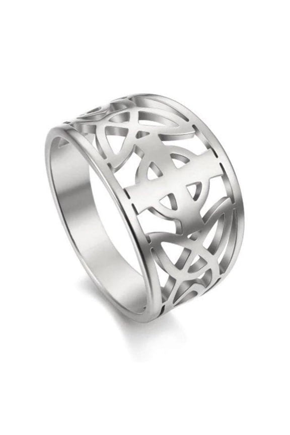 Celtic Cross Ring Womens Silver Stainless Steel Nimbus Crucifix Thumb Band Fantasy Forge Jewelry