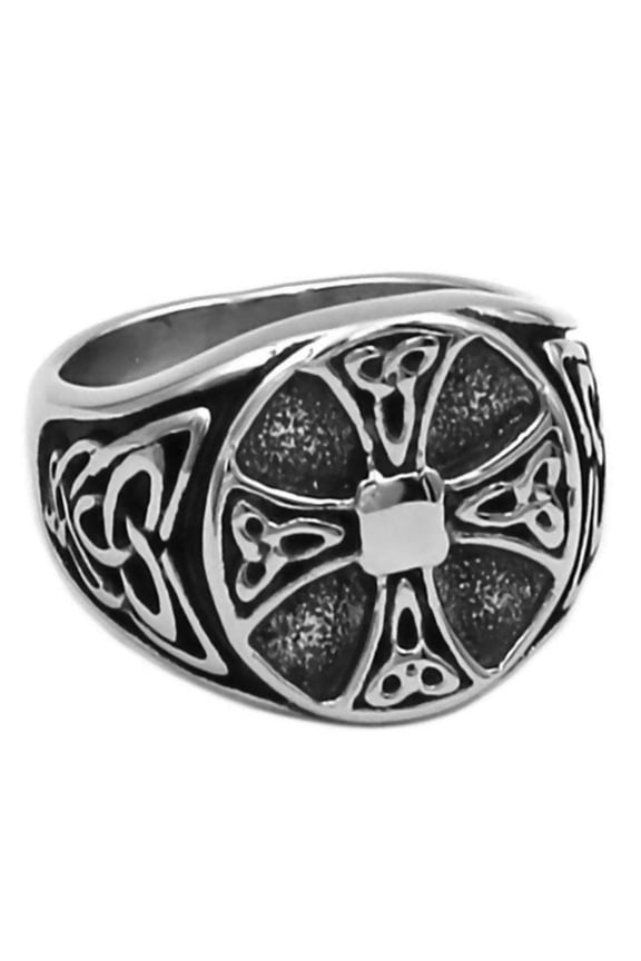 Celtic Cross Signet Ring Stainless Steel Trinity Knot Band