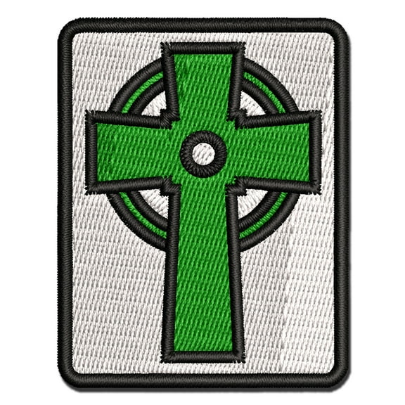 Celtic Cross Simple Outline Applique Multi-Color Embroidered Iron-On Patch - 2.0 Inch Mini