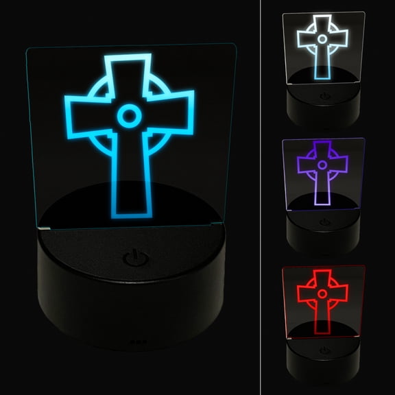 Celtic Cross Simple Outline LED Night Light Sign 3D Illusion Desk Nightstand Lamp