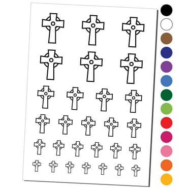 Celtic Cross Simple Outline Water Resistant Temporary Tattoo Set Fake Body Art Collection - Black
