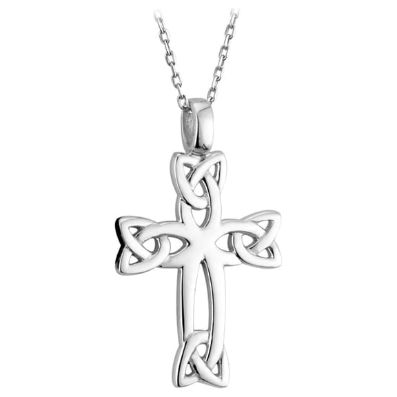 Celtic Cross Sterling Silver & Trinity Knots 18" Rolo Chain