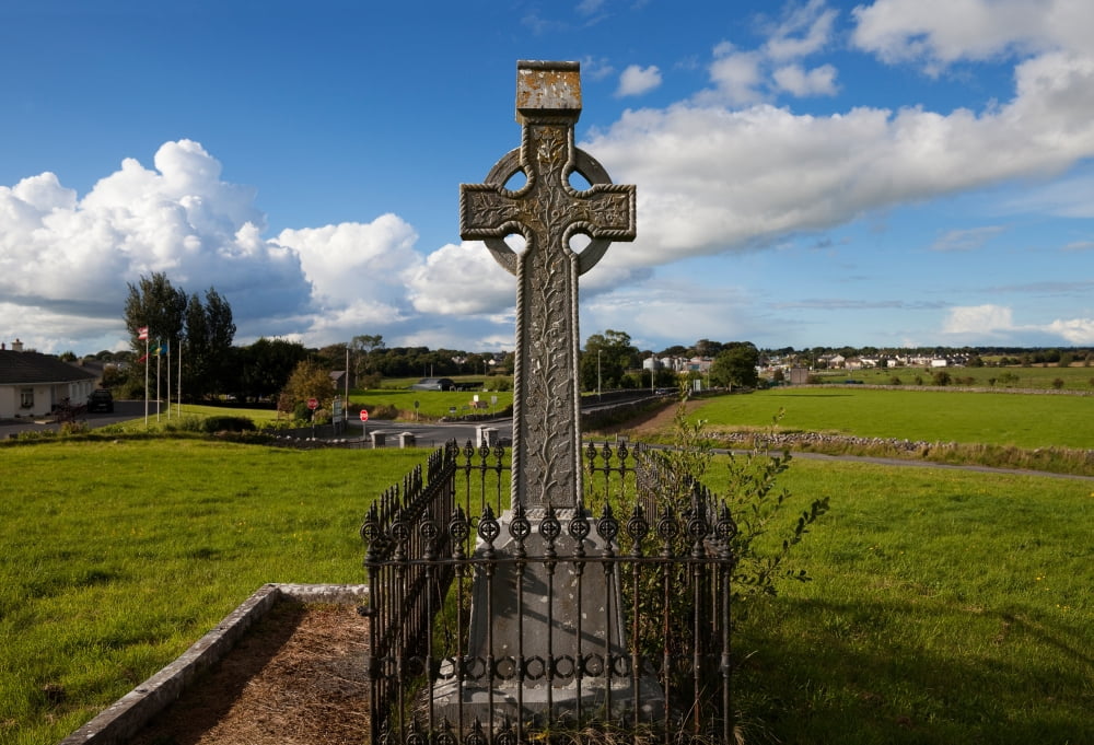 Celtic Cross overlooking the green fields Athenry County Galway Ireland Canvas Art - Panoramic Images (12 x 36)