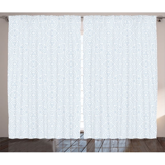 Ambesonne Blue Curtains 2 Panel Set, Vintage Ornaments Flower, 108" x 84", Pale Blue
