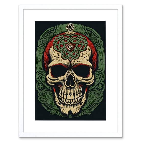 Celtic Design Skull Old School USA Tattoo Ink Body Rockabilly Americana 50s Artwork Framed Wall Art Print 9X7 Inch