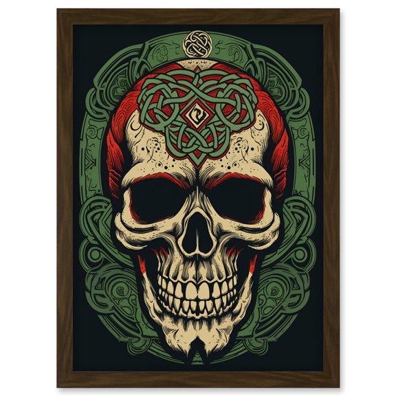 Celtic Design Skull Old School USA Tattoo Ink Body Rockabilly Americana 50s Artwork Framed Wall Art Print A4