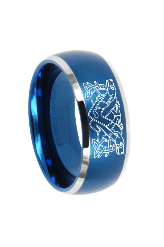 Celtic Dog Dome Brushed Finish Blue Tungsten Men's Ring 10MM