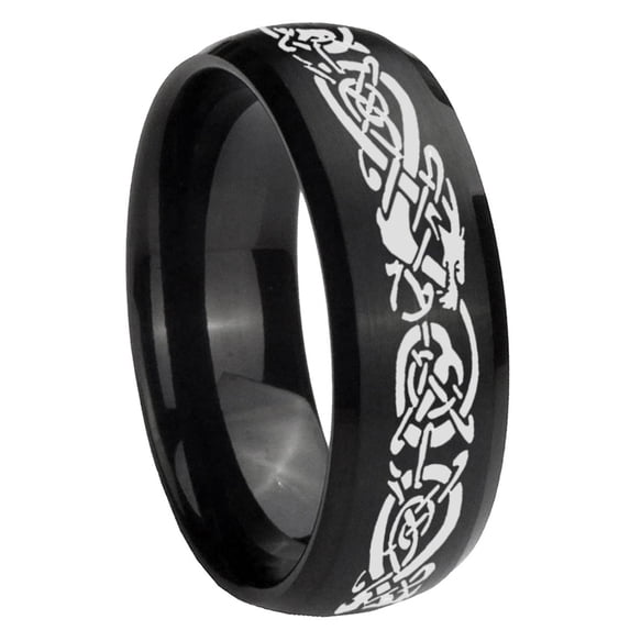 Celtic Dragon 8MM Dome Brush Black Polish Edge Tungsten Men Ring