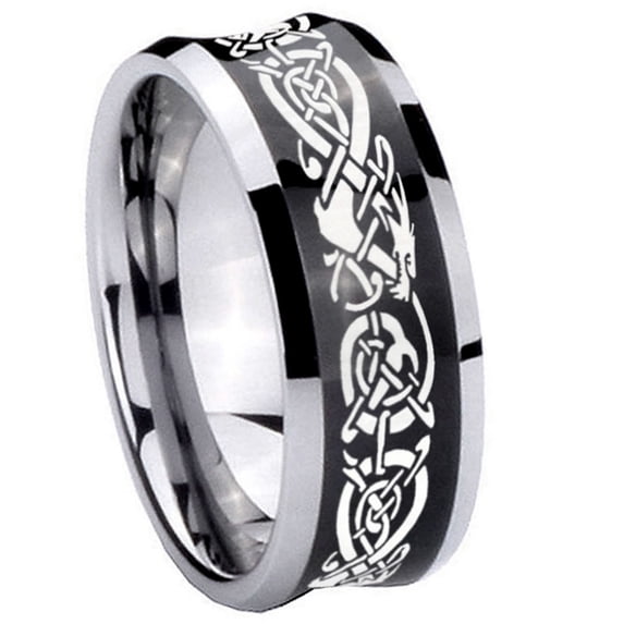 Celtic Dragon Concave Black Tungsten Men Ring 10MM