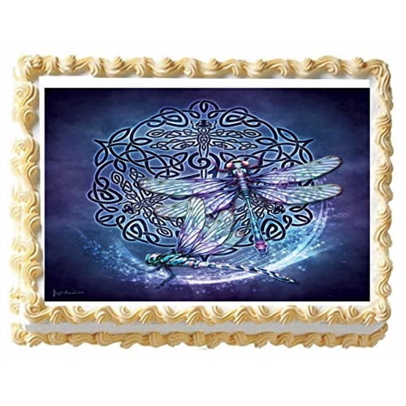Celtic Dragon Fly Edible Icing Image Cake Topper (1/4 Sheet)