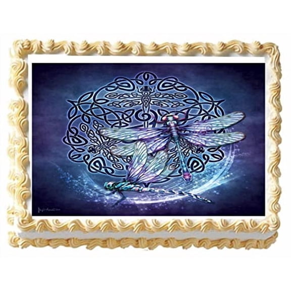 Celtic Dragon Fly Edible Image Icing Cake Topper for Quarter Sheet Cake, by TNCT