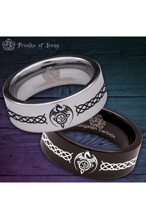 Celtic Dragon Infinity Knot Tungsten Carbide Ring