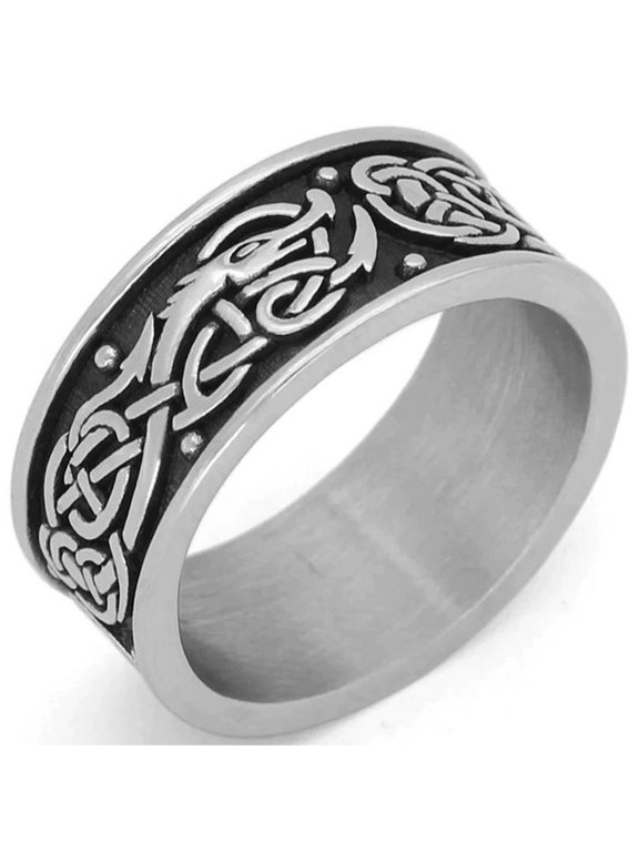 Celtic Dragon Ring Silver Stainless Steel Viking Norse Draco Knot Band Unisex Fantasy Forge Jewelry