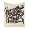 thumbnail image 1 of Celtic Dragon Soft Flannel Fleece Blanket, Long and Tangled Illustration of a Drawing Prehistoric and Symbolic, Cozy Plush for Indoor and Outdoor Use, 50" x 70", Brown and Champagne, by Ambesonne, 1 of 5