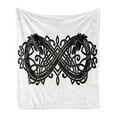 thumbnail image 1 of Celtic Dragon Soft Flannel Fleece Throw Blanket, Monochrome 2 Headed Creature Shape as Infinite, Cozy Plush for Indoor and Outdoor Use, 70" x 90", Charcoal Grey and White, by Ambesonne, 1 of 6