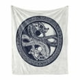 thumbnail image 1 of Celtic Dragon Soft Flannel Fleece Throw Blanket, Mystic Yin Yang Creatures in Round Frame, Cozy Plush for Indoor and Outdoor Use, 50" x 60", Violet Blue Off White, by Ambesonne, 1 of 6