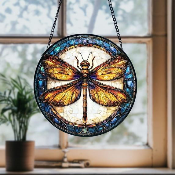 Celtic Dragonfly Stained Glass Suncatcher Window Hanging Celtic Home Decor Gift for Nature Lovers