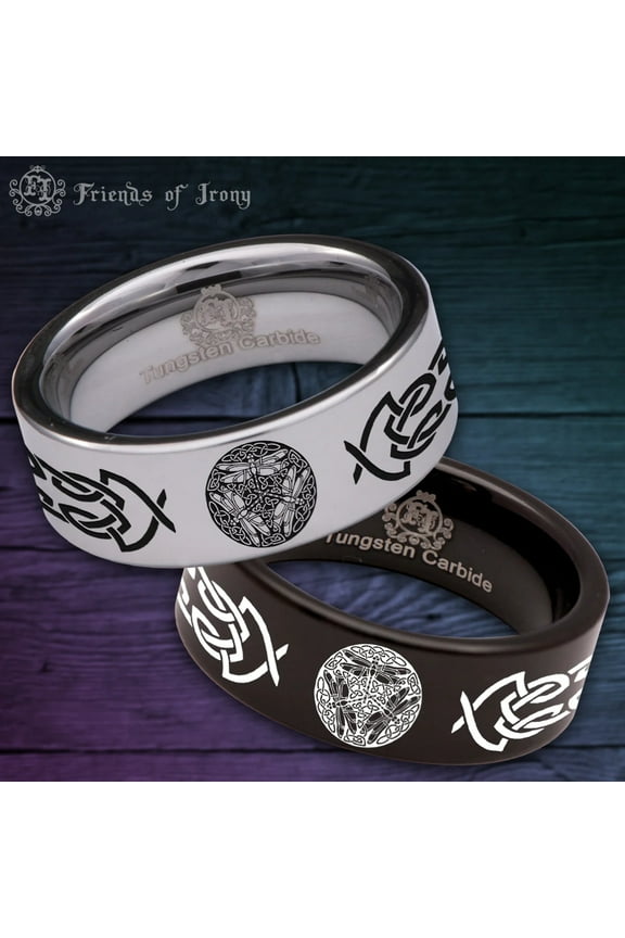 Celtic Dragonfly Tungsten Carbide Ring