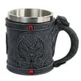 thumbnail image 1 of Celtic Dual Winged Dragon Mug Chalice Resin Body Stainless Steel Faux Stone, 1 of 1