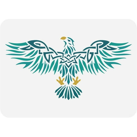Celtic Eagle Painting Stencil 11.7x8.3 inch Reusable Tiercel Drawing Template Eagle with Spreading Wings Mixed Color