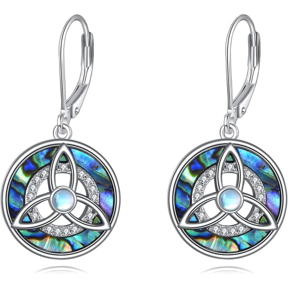 Celtic Earrings 925 Sterling Silver Moonstone Celtic Knot Dangle Earrings Abalone Shell Irish Jewelry Gifts For Women Friend