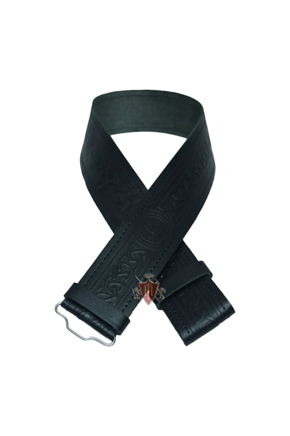 Celtic Embossed Black Leather Kilt Belt Adult