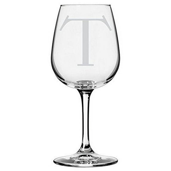 Celtic Etched Monogram All Purpose 12.75oz Libbey Wine Glass (Letter T)