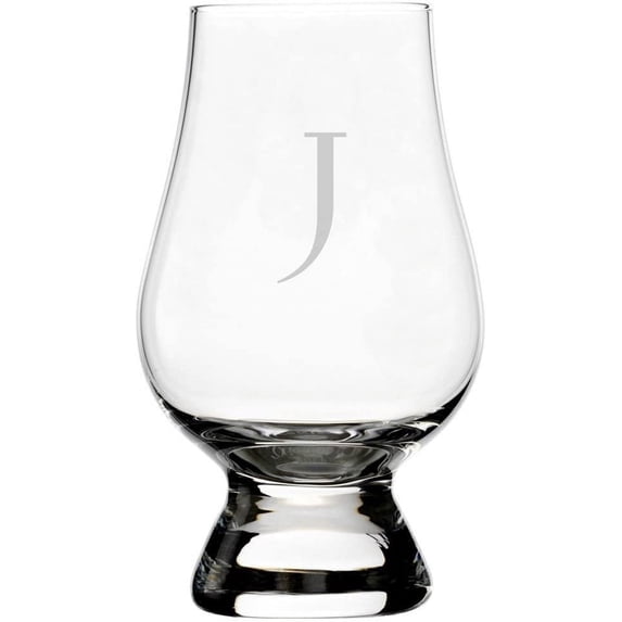 Celtic Etched Monogram Glencairn Crystal Whisky Glass Letter J