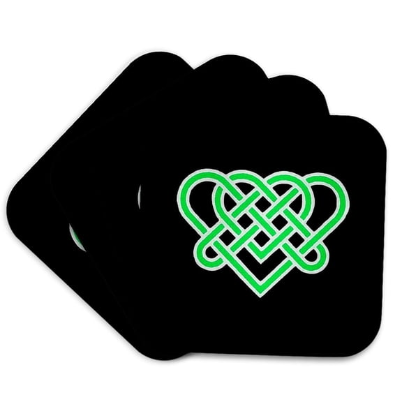 3drose, Celtic Eternal Love Knot Romantic Heart Green Design, Set of 4 Coasters - Soft