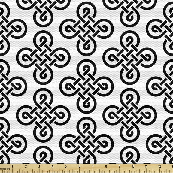 Ambesonne Irish Fabric by the Yard Upholstery, Old-Fashion Knot Motifs, 2 Yards, Black White