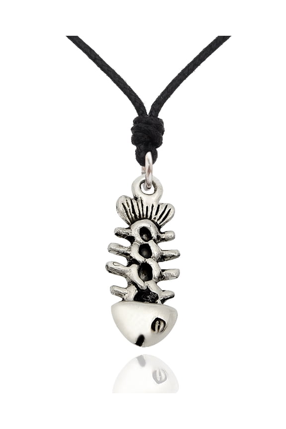 Celtic Fish Bone Skeleton Silver Pewter Charm Necklace Pendant Jewelry With Cotton Cord