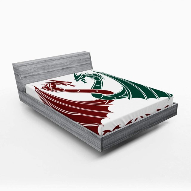 Celtic Fitted Sheet Set, Dragons Theme Design Mythical Early Medieval